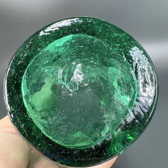 Crackle Green Glass Tumbler Pinched Dimpled Tumblers Cups Glasses Set 2 Vintage - Picture 5 of 13